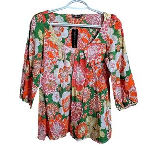 Chaudry KC 3/4 Sleeve Bohemian‎ Hippie 70s Floral Blouse Small